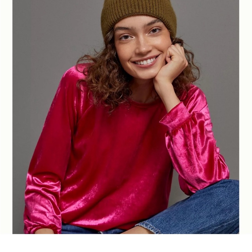 Anthropologie Maeve Candace Pink Velvet Top Women’s Size Medium